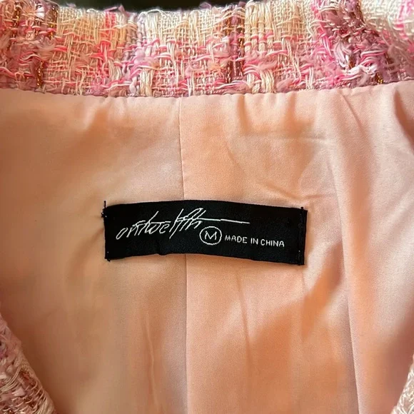 Short sleeve pink and gold tweed cropped blazer - Picture 4 of 4